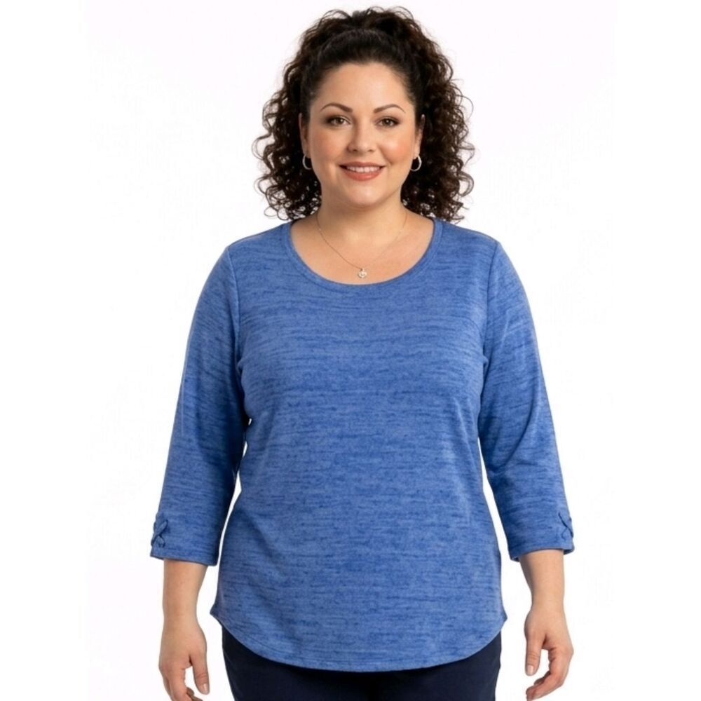 T By Talbots Marled Blue Surplice Back Lace-up Cuff Top Size 2X NWOT
